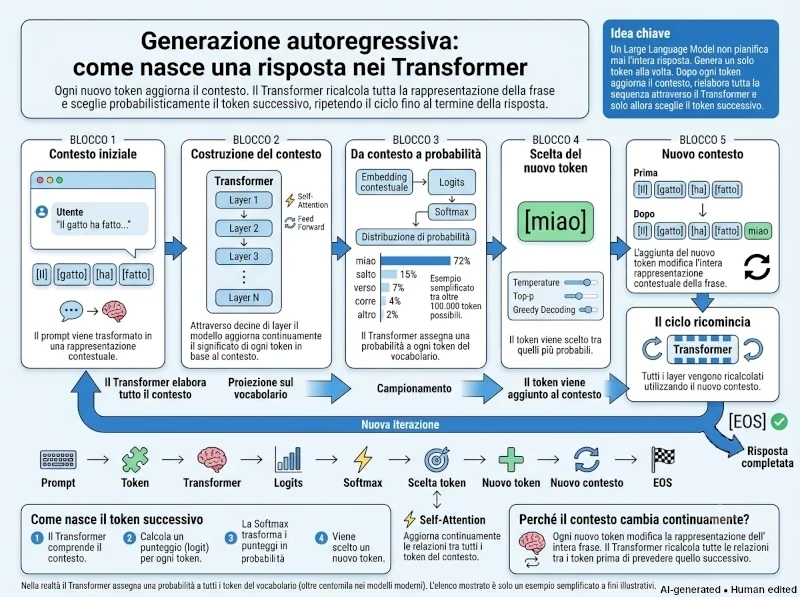 Infografica del processo ciclico autoregressivo di generazione del testo