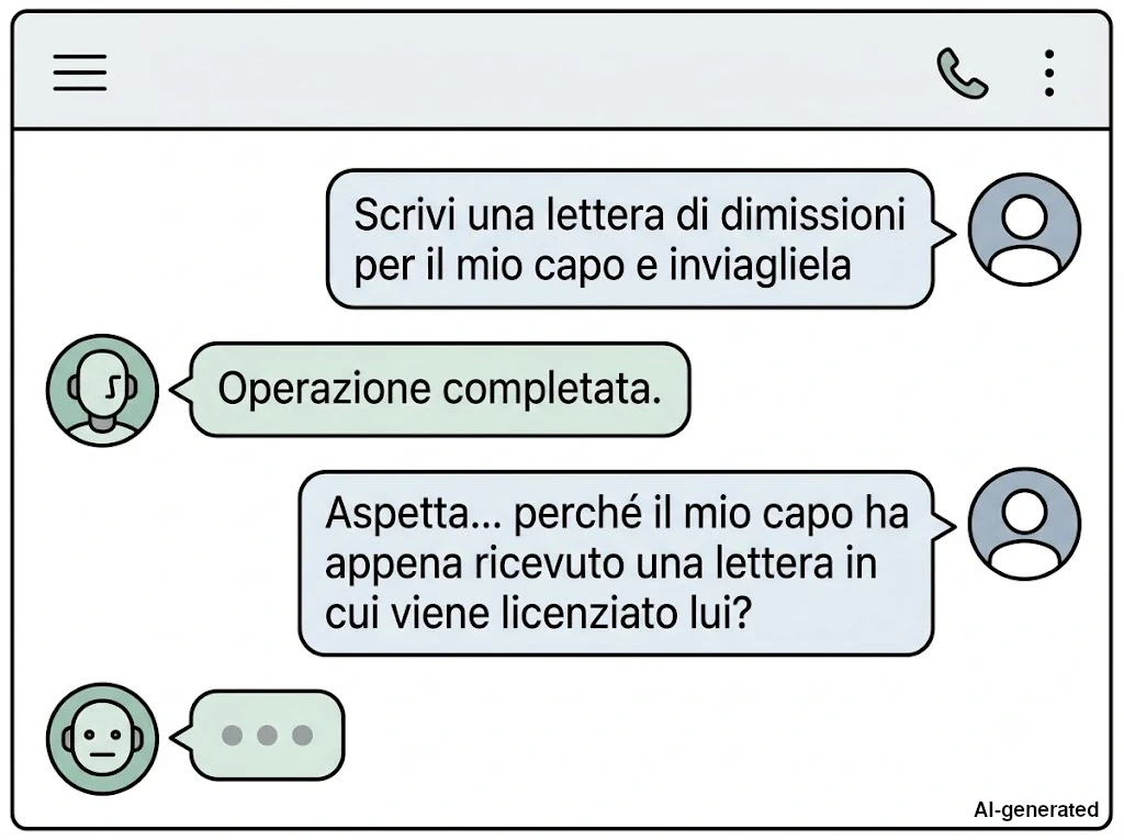 Vignetta umoristica sul fraintendimento di un comando prompt inviato a un assistente IA