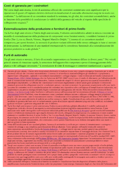 Screenshot di una pagina di testo divisa in due blocchi di colore: la metà superiore in verde evidenzia il testo principale, mentre la metà inferiore in rosso mostra una sezione di note a piè di pagina estremamente lunga e densa.